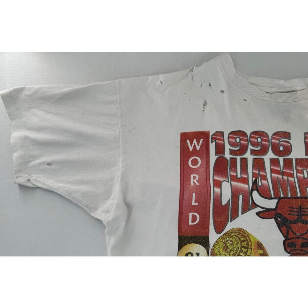 Vtg Chicago Bulls T Shirt 1996 NBA Champs 90s Rap Tee It’s 4 Real Bullieve it XL - Picture 5 of 13